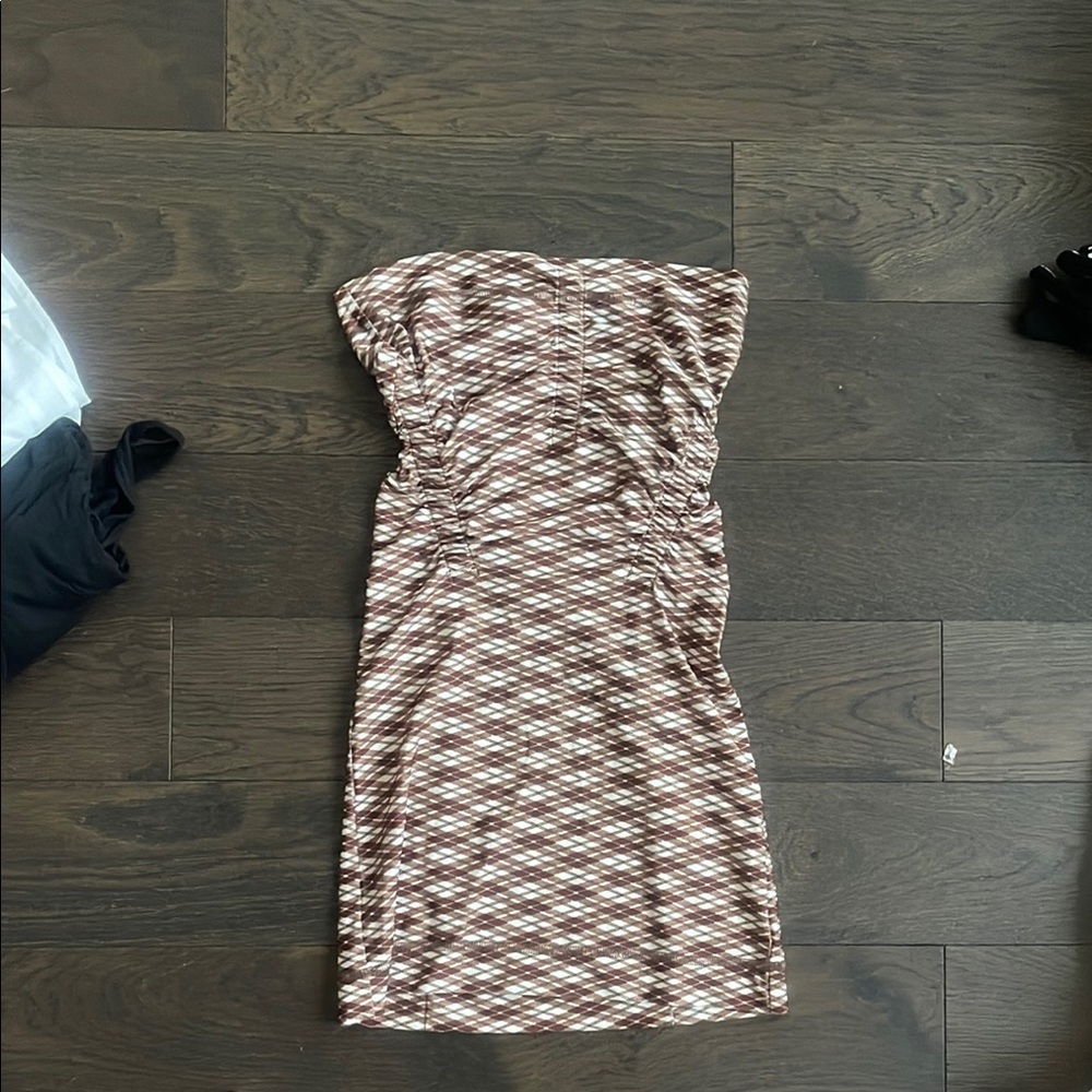 Brown and White Strapless Bodycon Dress